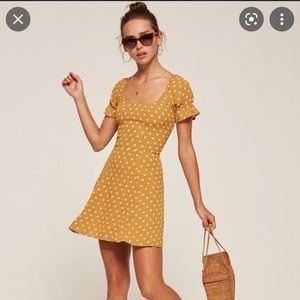 Reformation polka dot mini dress